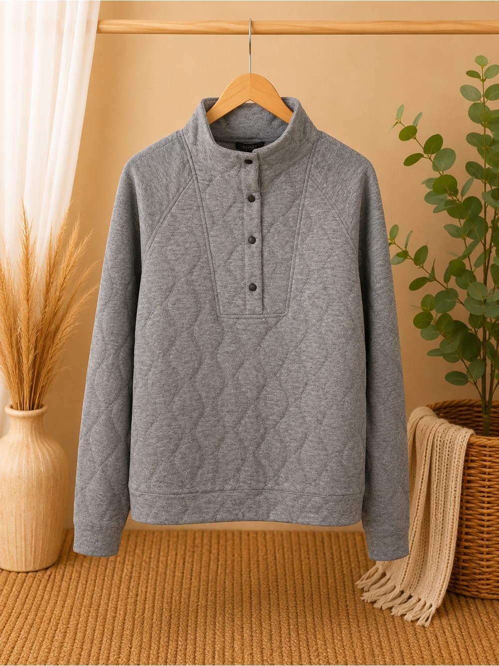 Lysse Quilted Snap-Front Pullover - Gray - Picture 2 of 2